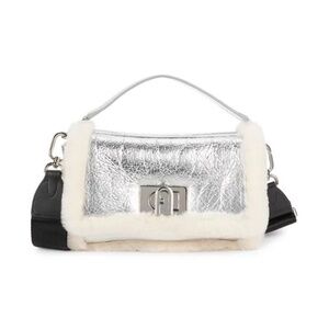 FURLA Faux Fur & Metallic Leather Top Handle Bag - NWT